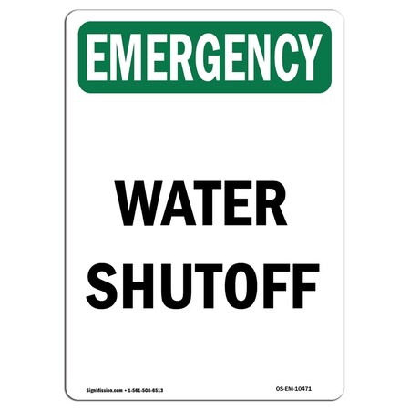 Signmission Safety Sign, OSHA EMERGENCY, 5" Height, Water Shutoff, Portrait OS-EM-D-35-V-10471